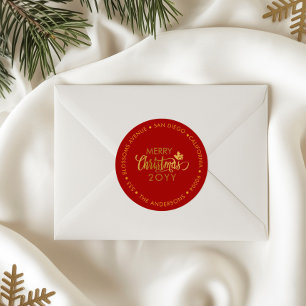 Adesivo Redondo Endereço de Devolução de Natal Personalizado Doura