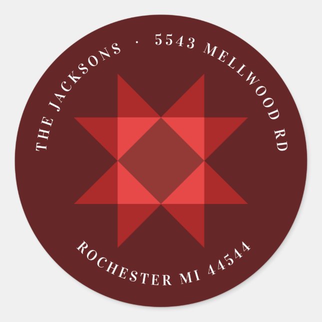 Adesivo Redondo Endereço de devolução de natal Red Nordic Star (Frente)