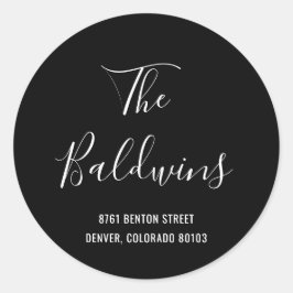 Adesivo Redondo Endereço de Devolução de Nome Grande Preto Moderno