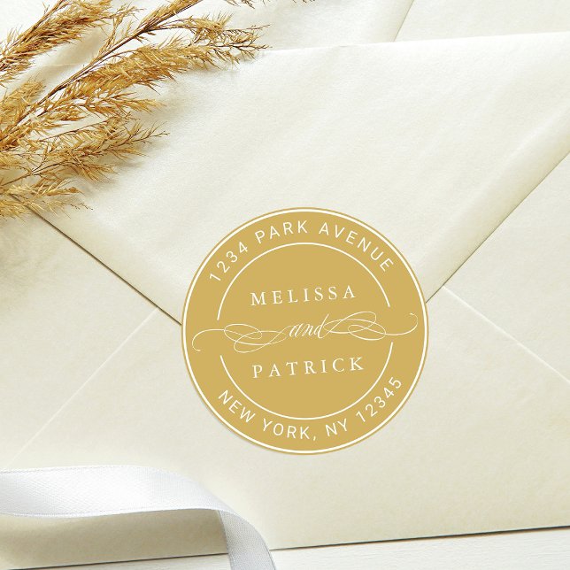 Adesivo Redondo Endereço de Devolução de Nomes de Casais Elegantes (Criador carregado)