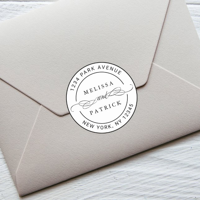 Adesivo Redondo Endereço de Devolução de Nomes de Casais Elegantes (Criador carregado)