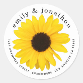 Adesivo Redondo Endereço de Devolução de Nomes de Girassol Amarelo