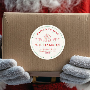 Adesivo Redondo Endereço de devolução de pão vermelho de Natal