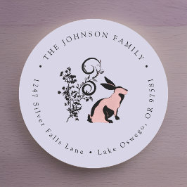 Adesivo Redondo Endereço de devolução de Páscoa coelho moderno