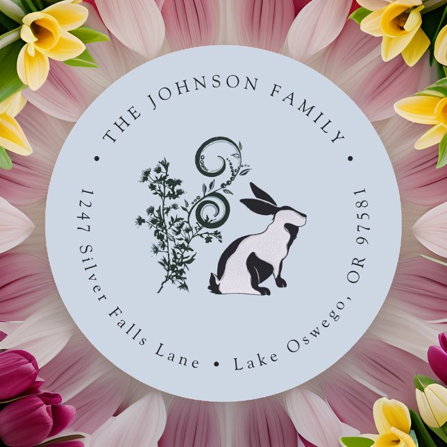 Adesivo Redondo Endereço de Devolução de Páscoa do Coelho Moderno (Criador carregado)