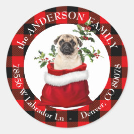 Adesivo Redondo Endereço de devolução de quadro de Xadrez do cão d