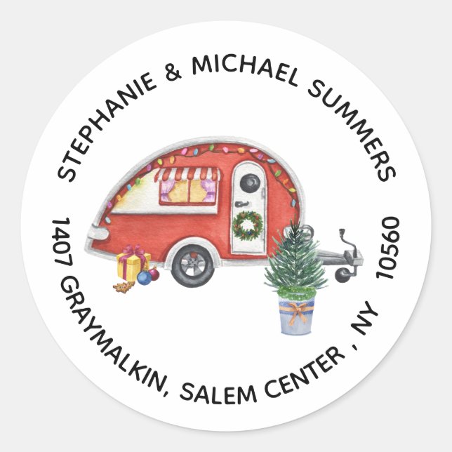 Adesivo Redondo  Endereço de devolução de RV Camper de Natal   (Frente)
