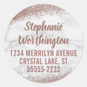 Adesivo Redondo Endereço de Devolução de Script Glitter Dourado