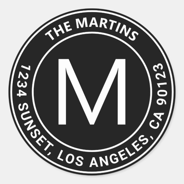 Adesivo Redondo Endereço de devolução de texto circular personaliz (Frente)