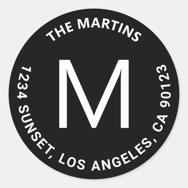 Adesivo Redondo Endereço de devolução de texto circular simples e  (Frente)