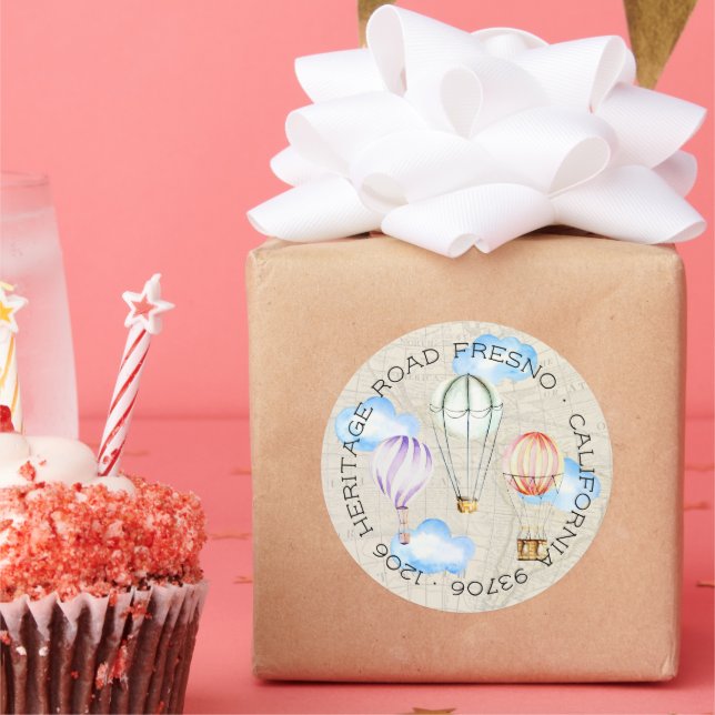 Adesivo Redondo Endereço de devolução do balão de ar quente (Festa)