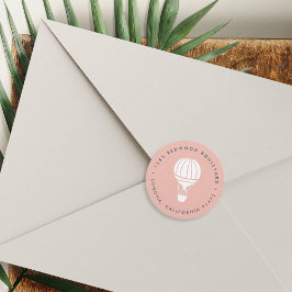 Adesivo Redondo Endereço de devolução do balão de ar quente rosa