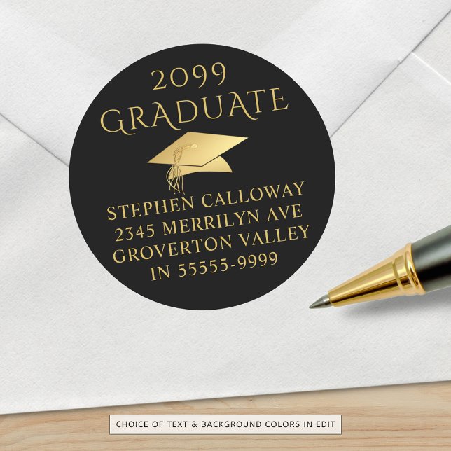 Adesivo Redondo Endereço de devolução do Boné Dourado preto do For (Criador carregado)