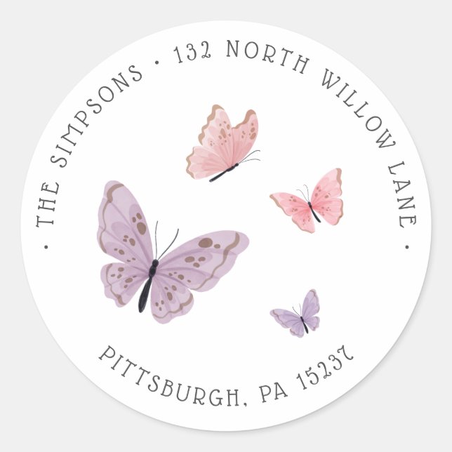 Adesivo Redondo Endereço de devolução do Chá de fraldas Butterfly (Frente)