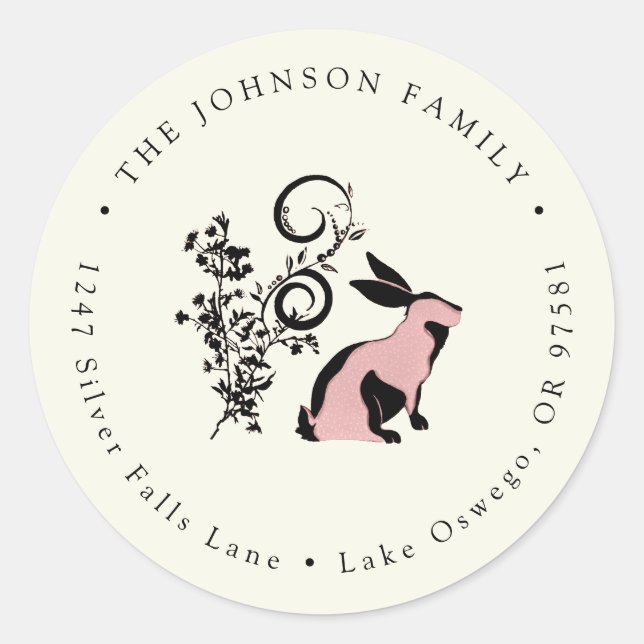 Adesivo Redondo Endereço de Devolução do Coelho Moderno de Páscoa (Frente)