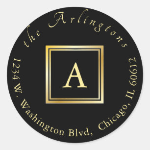 Adesivo Redondo Endereço de devolução do Dourado Monograma de Casa