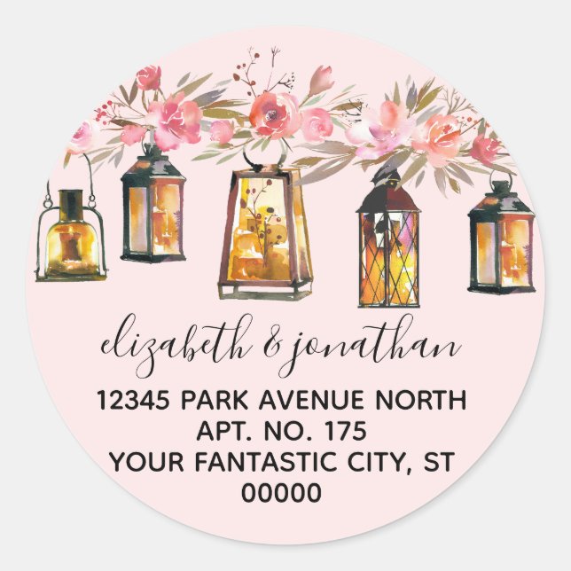 Adesivo Redondo Endereço de devolução do Elegante Coral Rosa Doura (Frente)