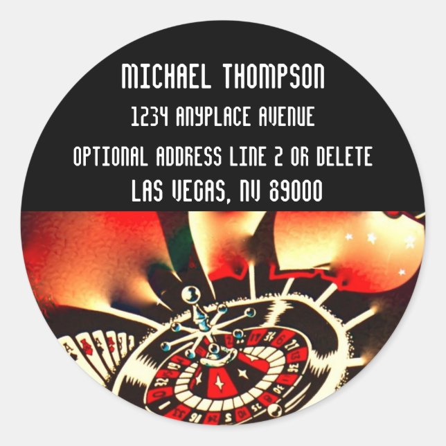 Adesivo Redondo Endereço de devolução do estilo Casino Las Vegas (Frente)