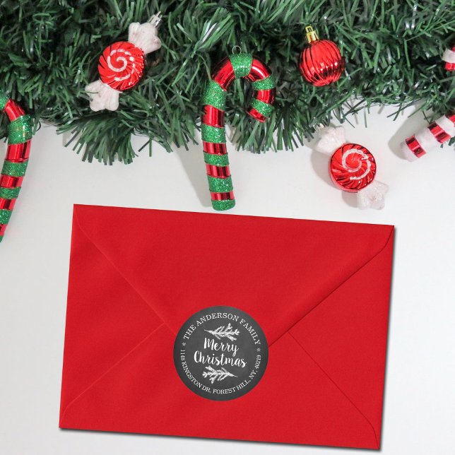 Adesivo Redondo Endereço de devolução do Feriado de Árvore do Pinh (Criador carregado)