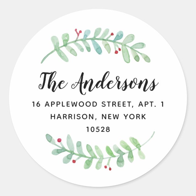 Adesivo Redondo Endereço de devolução do feriado Feliz Garland (Frente)