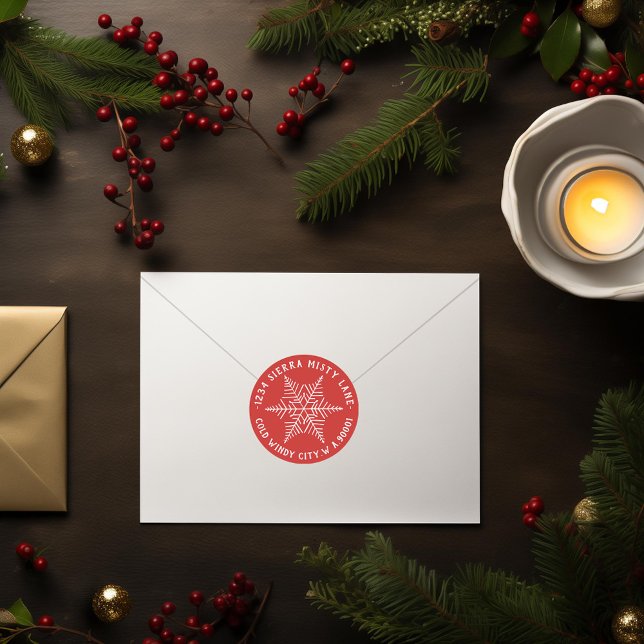 Adesivo Redondo Endereço de devolução do floco de neve do inverno (Criador carregado)