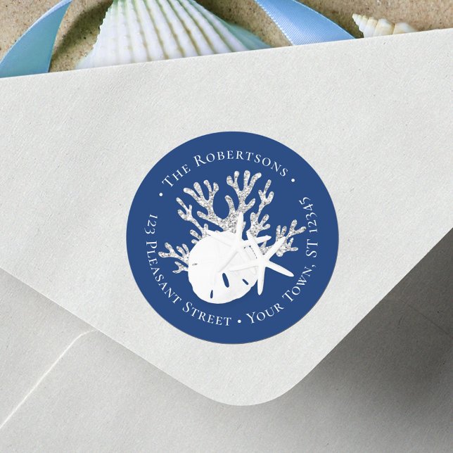 Adesivo Redondo Endereço de devolução do Marinho de Dólar de praia (Criador carregado)