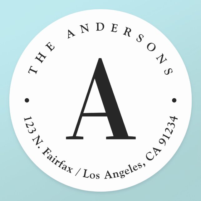 Adesivo Redondo Endereço de devolução do Monograma Branco e Preto  (Criador carregado)