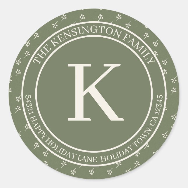 Adesivo Redondo Endereço de devolução do Monograma de inverno mini (Frente)