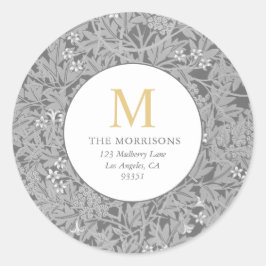 Adesivo Redondo Endereço de devolução do Monograma Dourado Floral 