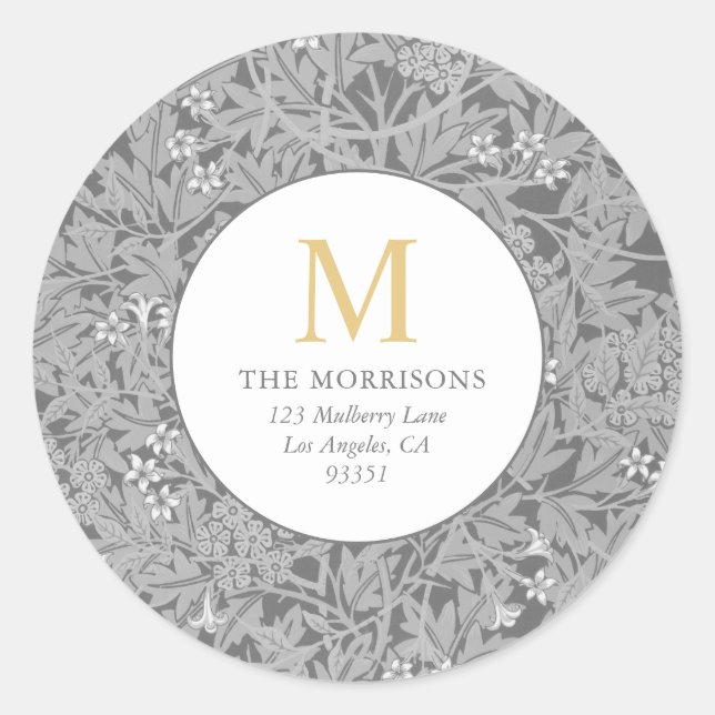 Adesivo Redondo Endereço de devolução do Monograma Dourado Floral  (Frente)