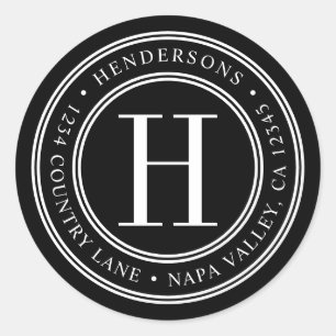 Adesivo Redondo Endereço de devolução do monograma elegante pre