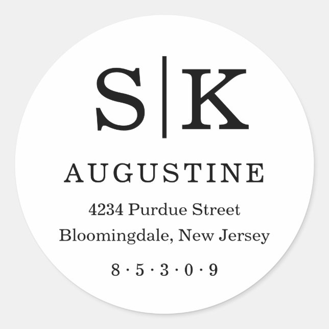 Adesivo Redondo Endereço de devolução do Monograma Inicial (Frente)