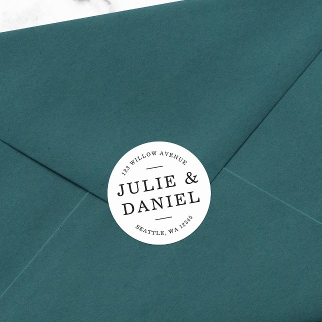 Adesivo Redondo Endereço de devolução do na moda Modern Casal (Criador carregado)