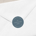 Adesivo Redondo Endereço de devolução do nome da família Blue Slat<br><div class="desc">O Blue Slate Family Name Return Address Classic Round Sticker apresenta o sobrenome da família e o endereço em branco contra uma cor azul. Veja os itens de casamento correspondentes aqui https://www.zazzle.com/collections/sage_layered_geometric_blue_slate_wedding-119021046856867346 Personalize-o substituindo o texto do marcador de posição. Para obter mais opções, como alterar a fonte, seu tamanho e...</div>