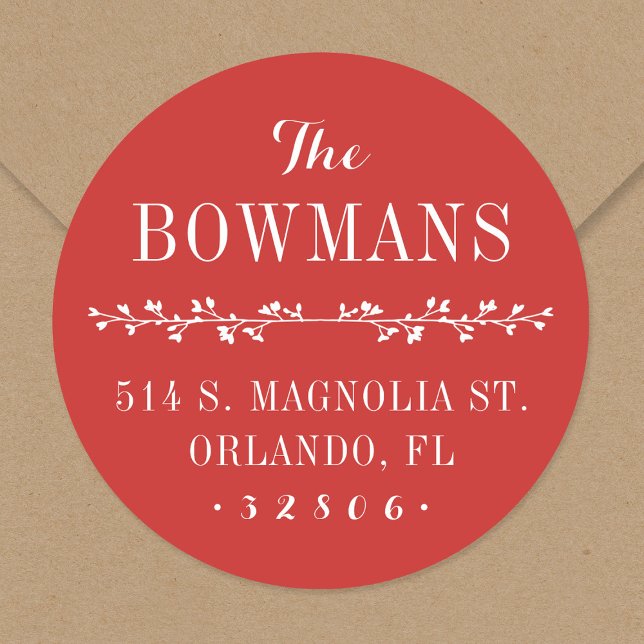 Adesivo Redondo Endereço de devolução do nome da família Red Holid (Criador carregado)