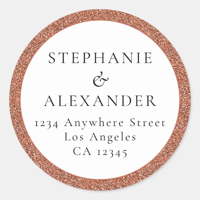 Adesivo Redondo Endereço de devolução do nome de casamento Glitter (Frente)
