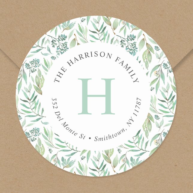 Adesivo Redondo Endereço de devolução do Primavera Meadow Monogram (Criador carregado)