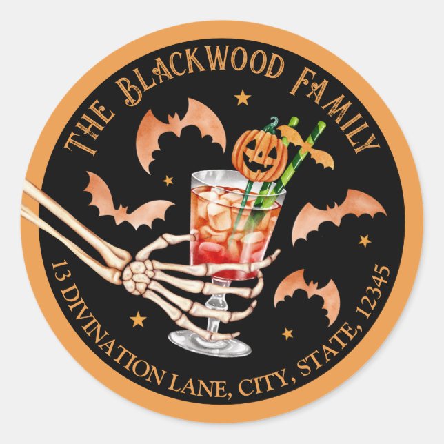 Adesivo Redondo Endereço de devolução do Pumpkin do Orange Hallowe (Frente)