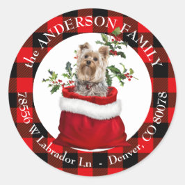 Adesivo Redondo Endereço de devolução do quadro de Xadrez Terrier 