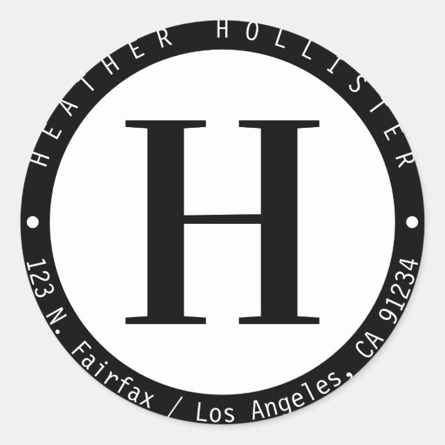 Adesivo Redondo Endereço de devolução do quadro do círculo preto e (Frente)