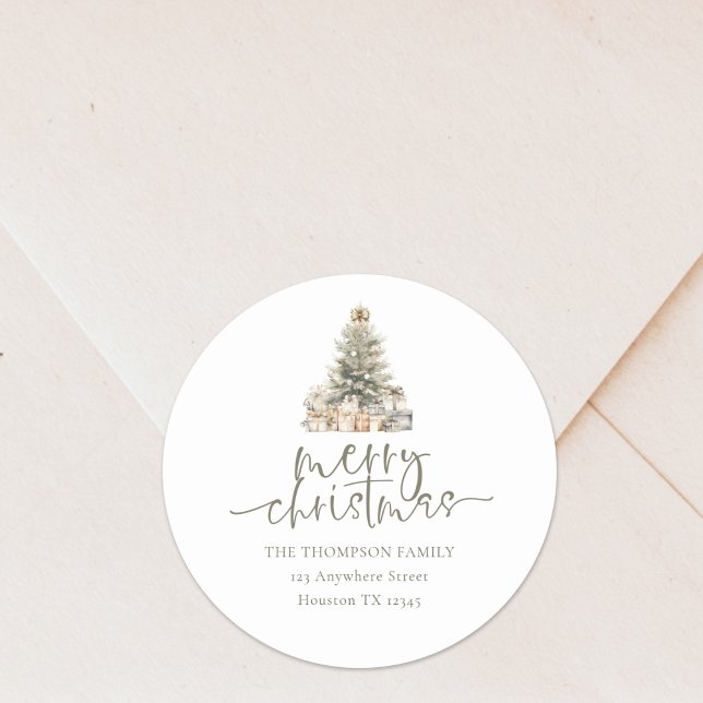 Adesivo Redondo Endereço de Devolução do Script de Sage da Árvore  (Retrun name and address sticker)