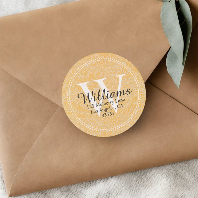 Adesivo Redondo Endereço de devolução Dourada do Monograma Persona (Criador carregado)