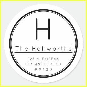 Adesivo Redondo Endereço de Devolução e Monograma Moderno e Elegan