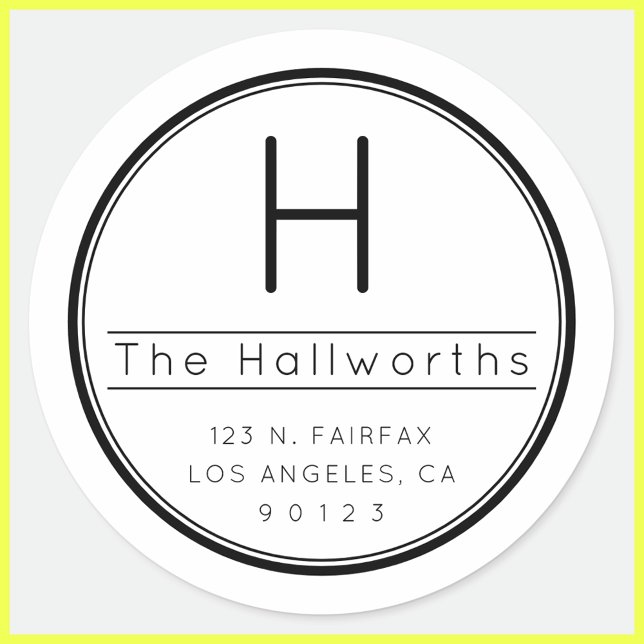 Adesivo Redondo Endereço de Devolução e Monograma Moderno e Elegan (Criador carregado)