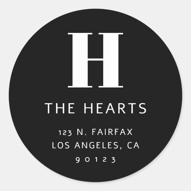 Adesivo Redondo Endereço de Devolução e Monograma Modernos Editáve (Frente)