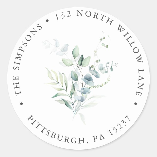 Adesivo Redondo Endereço de devolução Eucalyptus moderno Elegante (Frente)
