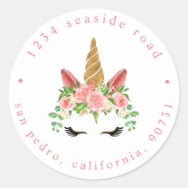 Adesivo Redondo endereço de devolução floral com blush unicorn son