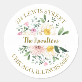 Adesivo Redondo Endereço de Devolução Floral de Cor Hidrográfica C