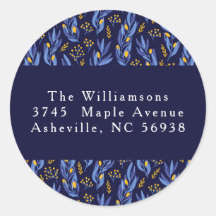 Adesivo Redondo Endereço de devolução floral do Hanukkah amarelo-a