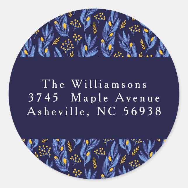 Adesivo Redondo Endereço de devolução floral do Hanukkah amarelo-a (Frente)